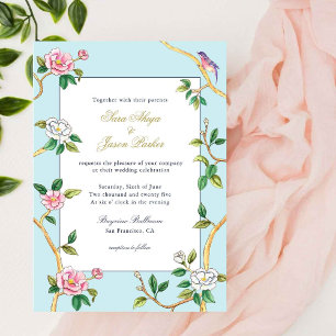 Floral Chinoiserie Blue & white Wedding Invitation