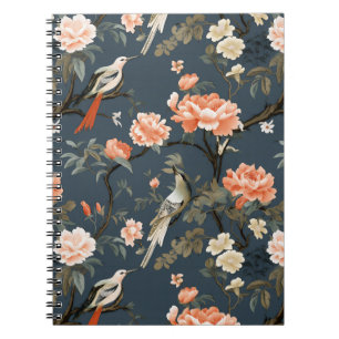 Floral Chinoiserie on Denim Blue Notebook