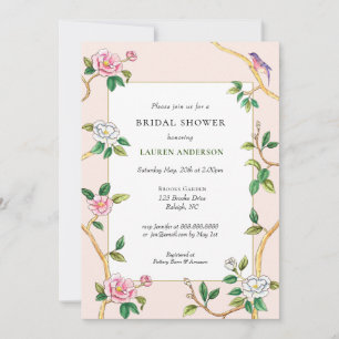 Floral Chinoiserie Pink Bridal Shower Invitation