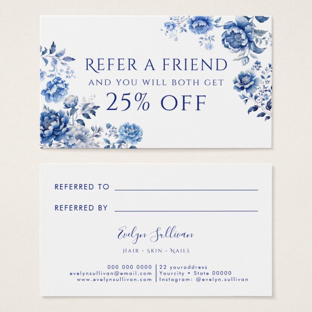 Floral chinoiserie referral card (Front & Back)