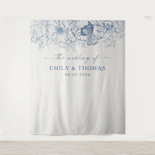 Floral Chinoiserie Wedding Backdrops Tapestry (Front)