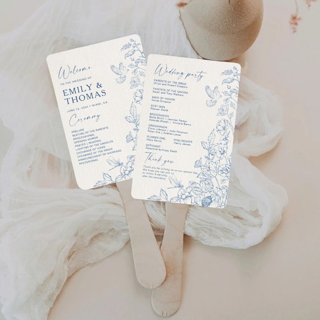 Floral Chinoiserie Wedding Program Hand Fan (Creator Uploaded)
