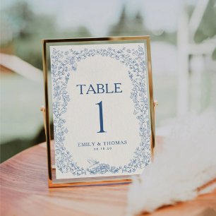 Floral Chinoiserie Wedding Table Number Card
