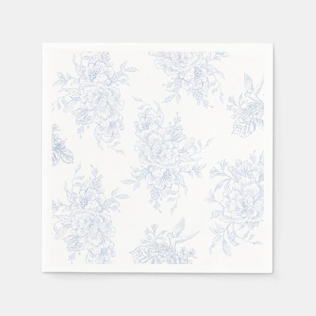 Floral Chintz Chinoiserie Blue Toile Wedding Napkin (Front)