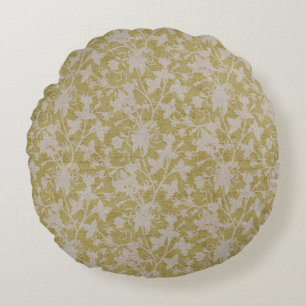 Floral Chintz Silhouette-Chartreuse Round Cushion