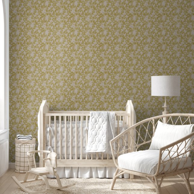 Floral Chintz Silhouette-Chartreuse  Wallpaper (Kids)