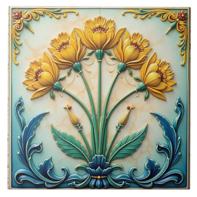 Floral Chorus in Yellow Tile (Front)