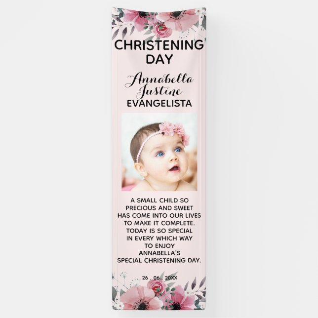 Floral CHRISTENING DAY Soft Pink Event Verticle Banner (Vertical)
