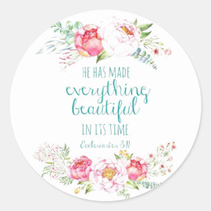 Floral Christian Ecclesiastes Bible Scripture Classic Round Sticker
