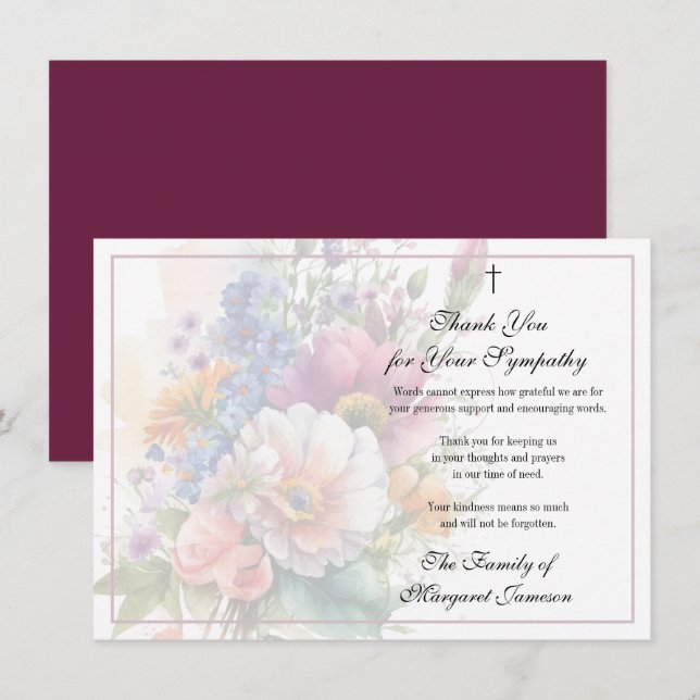 Floral Christian Funeral Sympathy Thank You Card (Front/Back)