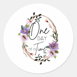 Floral Christian One Day At A Time Bible Verse Rel Classic Round Sticker