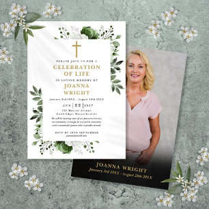 Floral Christian Photo Celebration Of Life   Invitation