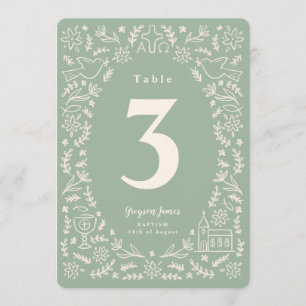Floral & Christian Symbols Table Number Green