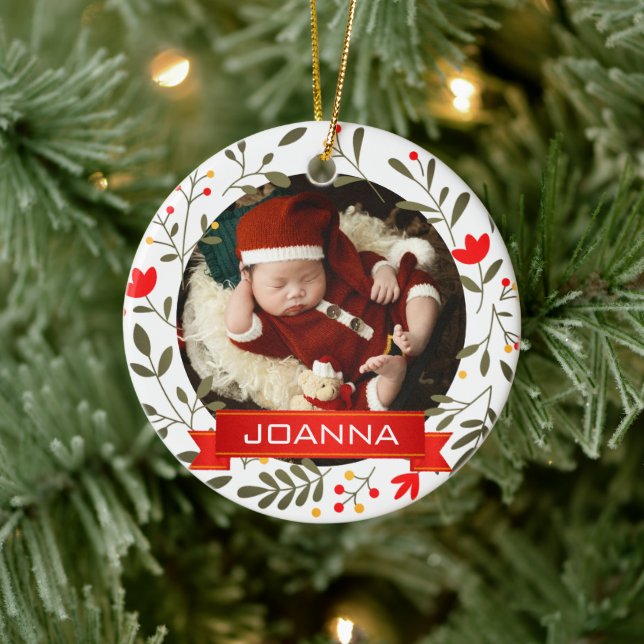 Floral Christmas Baby's First Christmas Photo Ceramic Tree Decoration (Tree)