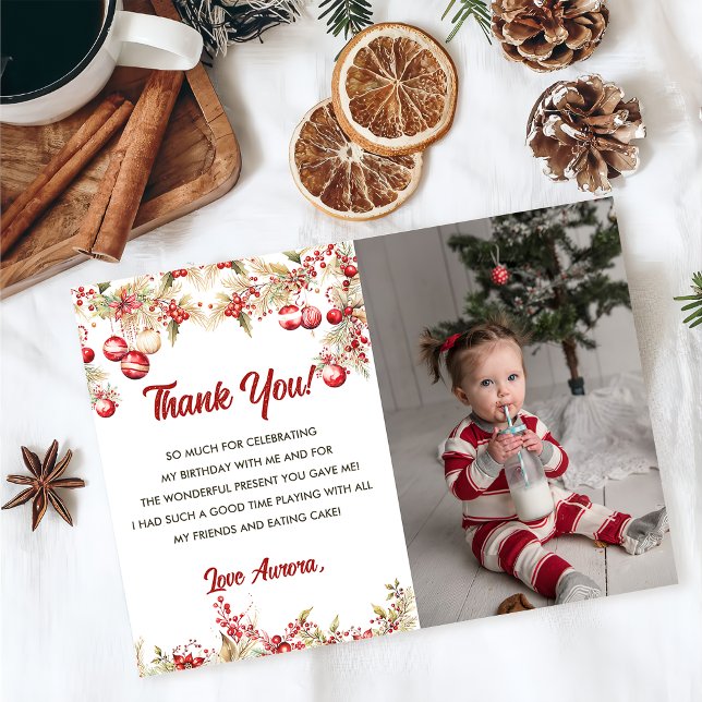 Floral Christmas Birthday Thank You Card Photo (Creator Uploaded)