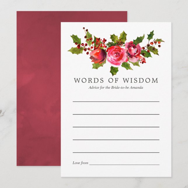 Floral Christmas Bridal Shower Advice for Bride Invitation (Front/Back)