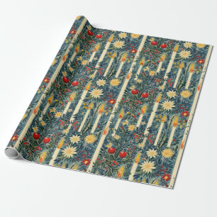 Floral Christmas Candles Wrapping Paper