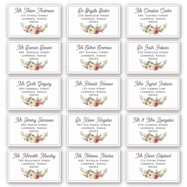 Floral Christmas Card Individual Shipping Address (Front)