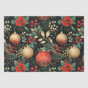Floral Christmas Chic Pattern Red Green Gold Tissue Paper
