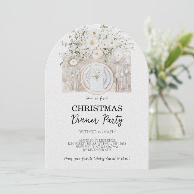 Floral Christmas Dinner Party Invitation (Standing Front)