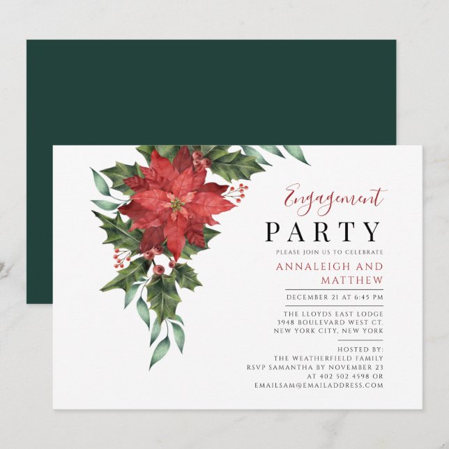 Floral Christmas Engagement Elegant Party Invitation (Front/Back)