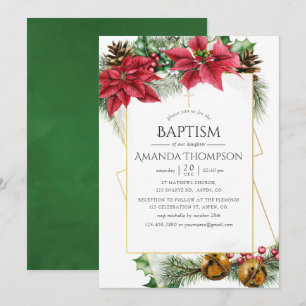 Floral Christmas Geometric Baptism or Christening Invitation