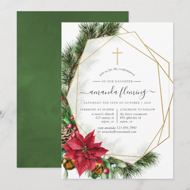 Floral Christmas Geometric Confirmation Invitation (Front/Back)