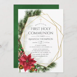 Floral Christmas Geometric First Holy Communion Invitation