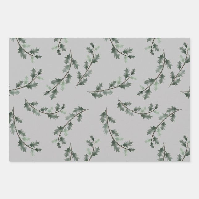 Floral Christmas greeting mistletoe and pine wreat Wrapping Paper Sheet (Front)