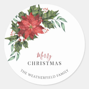Floral Christmas Holiday Botanical Classic Round Sticker