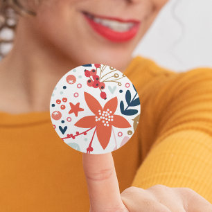 Floral Christmas Holiday envelope Classic Round Sticker