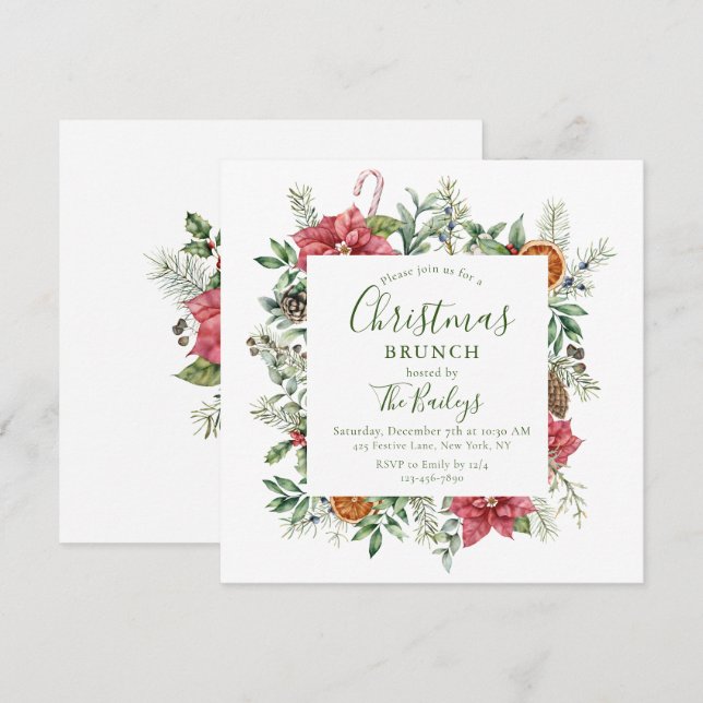 Floral Christmas Holiday Frame | Christmas Brunch Invitation (Front/Back)