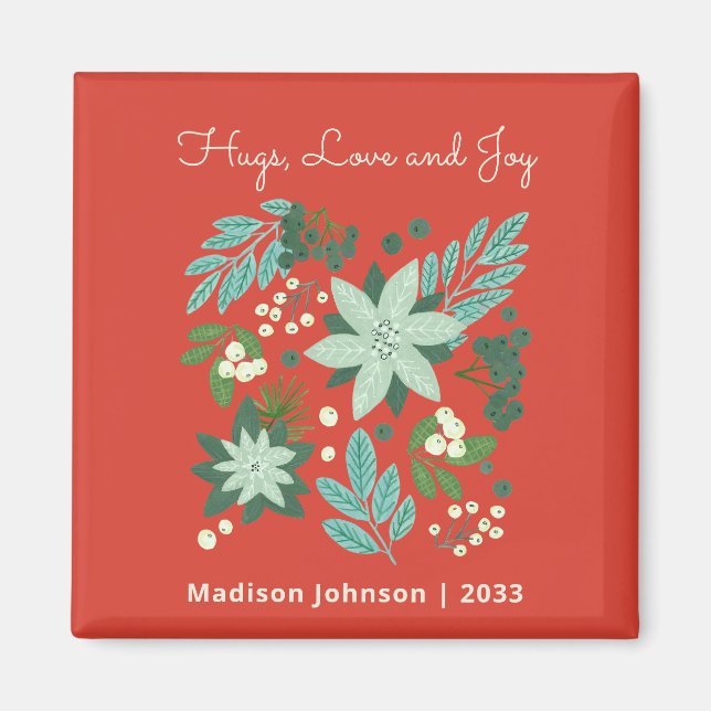 Floral Christmas Holiday Magnet (Front)
