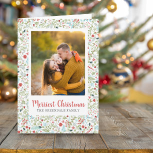 Floral Christmas Holiday Pattern Photo Greeting Card