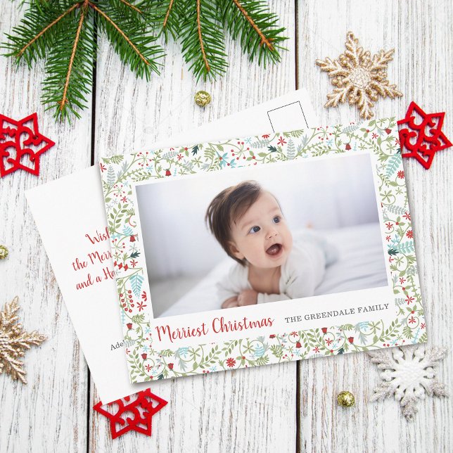 Floral Christmas Holiday Pattern Photo Postcard (Floral Christmas Holiday Pattern Photo Postcard)