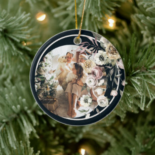 Floral Christmas Holiday Photo Personalised Ceramic Tree Decoration