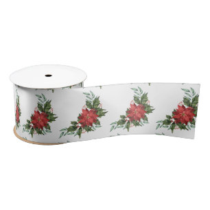 Floral Christmas Holiday Red Green Botanical Satin Ribbon