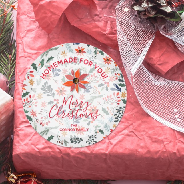 Floral Christmas Homemade For You Holiday Baking Classic Round Sticker (Creator Uploaded)
