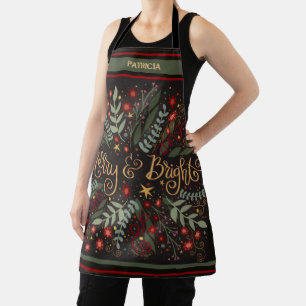 Floral Christmas Merry Bright Quote Inspirivity Apron