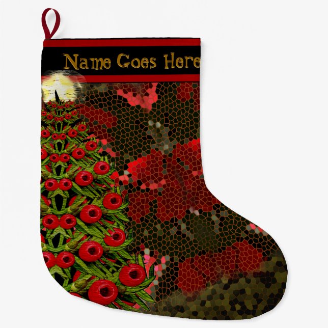 Floral Christmas Mosaic and Yew (Personalised) Large Christmas Stocking (Front)