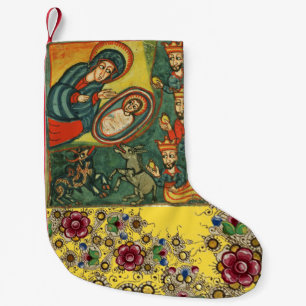 FLORAL CHRISTMAS PARCHMENT,ADORATION OF MAGI SMALL CHRISTMAS STOCKING