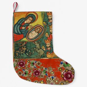 FLORAL CHRISTMAS PARCHMENT,ADORATION OF MAGI SMALL CHRISTMAS STOCKING