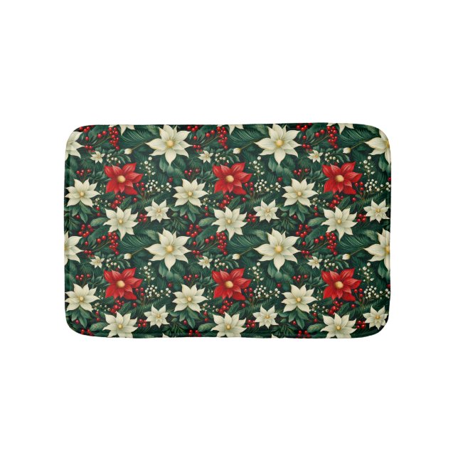 Floral Christmas Pattern  Bath Mat (Front)