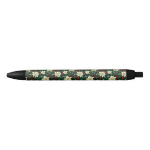 Floral Christmas Pattern Black Ink Pen