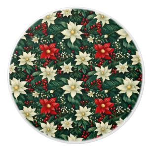 Floral Christmas Pattern  Ceramic Knob