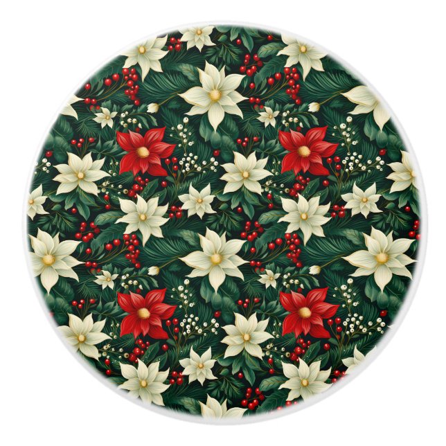 Floral Christmas Pattern  Ceramic Knob (Front)