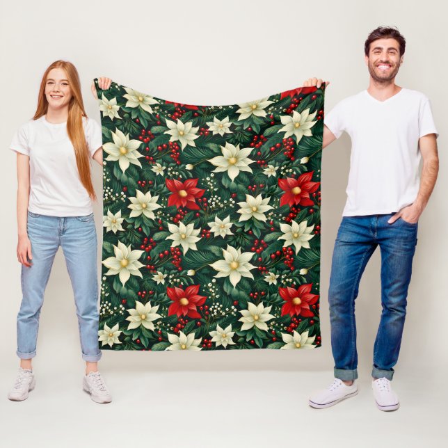 Floral Christmas Pattern  Fleece Blanket (In Situ)