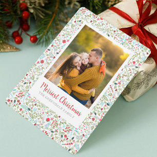 Floral Christmas Pattern Photo Holiday Card