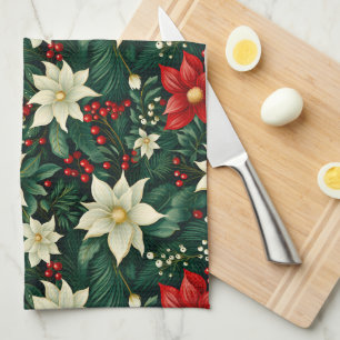 Floral Christmas Pattern Tea Towel
