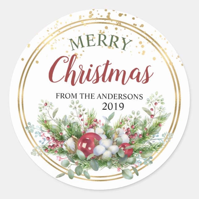 Floral Christmas personalised stickers labels (Front)